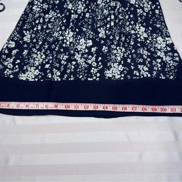 Ann Taylor Loft Floral Navy Dress Belted Sleeveless Small V-Neck - Picture 8 of 13